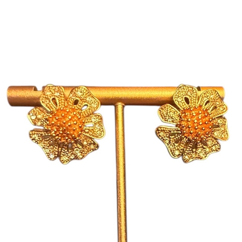 J. Crew Vintage Y2K Gold and Crystal Floral Stud Earrings